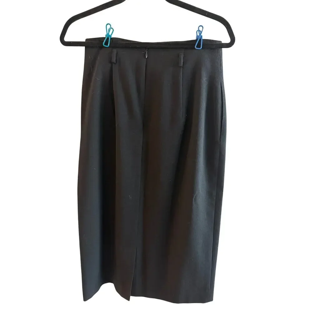 Jones New York Women's Black 100% Wool Pleated Pencil Midi Skirt with Back Slit